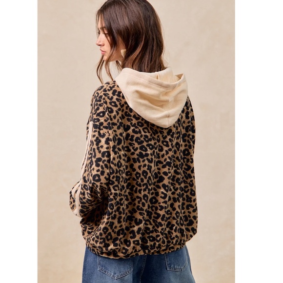 "The Eva" Waffle Thermal Leopard Mix Hoodie - Picture 3 of 3